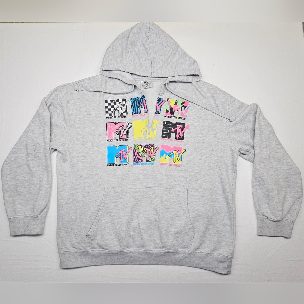 MTV Music Television Pullover Hoodie Graphic Sweatshirt‎ Heather Gray